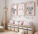 Safari Animals Set of 3 Unframed Poster Prints for Baby Girls Nursery Bedroom Playroom, Personalized Name, Choice of 12 Animals, Pink Purple (11x14) by TinyTreasures Baby Boutique