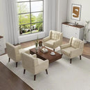 UIXE Faux Leather Accent Chairs Set of 4, Modern Arm Club Chair Upholstered Armchair for Living Room, Comfy Single Sofa Seats Button Tufted Reading Seating, Cream by CozyNest Decor