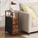 TUTOTAK Narrow Night Stand with Charging Station, Slim End Table with Plugins, Tall Side Table with 3 Fabric Drawer, Small Bedside Table with Storage, Living Room, Bedroom, Brown TB01BB086 by CozyNest Decor