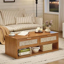 LEYAOYAO Boho Rattan Coffee Table and End Table Sets, 48" Wide Center Tables & 23" Night Stand with Charging Station Chest of Drawers, Brown Wood Coffee Table for Living Room 3 Piece Set by CozyNest Decor