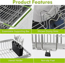 Dish Drying Rack in Sink, Expandable Stainless Steel Dish Drainer for Kitchen Sink, Dish Strainer Rack, Retractable Over Sink Dish Rack with Utensil Holder, 13.1''~16.6''D x 11.8''W, Silver by CozyNest Decor