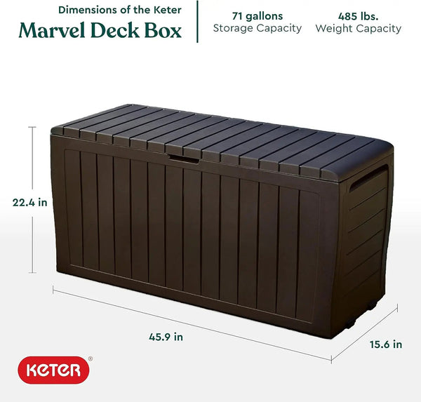 Keter Marvel Plus 71 Gallon Resin Outdoor Storage Box for Patio Furniture Cushions, Throw Pillows, Garden Tools and Pool Floats, Brown, photo 2 of 6