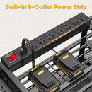 49.5" W Large Power Tool Organizer Wall Mount with Charging Station, 4-Tier Heavy Duty12 Cordless Drills Holder Load 600 lb, Tool Battery Storage Rack Built in 8 Outlet Power Strip for Garage by GreenHaven Gardens