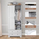 Brafab Armoire Wardrobe Closet with 2 Modern Doors, 71" Tall Freestanding Closet Wardrobe Cabinet with Drawers and Hanging Rail, Light Wooden Storage Cabinet with Shelve for Bedroom (White, 2 Doors) by CozyNest Decor
