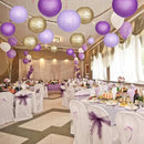 Paper Lanterns Decorative, Purple Lavender Gold Hanging Round Chinese Lanterns with Lights for Graduation Bachelorette Theme Birthday Party 12 LED Light Pack of 12 by CozyNest Decor