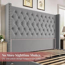 PaPaJet King Size Bed Frame with 61.4" Tall Headboard, Velvet Upholstered Platform and Handmade Deep Button Tufting, No Box Spring Required, Grey by CozyNest Decor