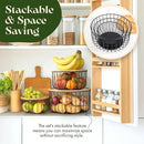 Fruit Basket for Kitchen Counter Set of 3 - Large Stackable Baskets with Bamboo Lid - Perfect Holder For Fruit and Vegetable Storage - Keep Your Countertop Classy, Tidy and Slightly Fruity! by CozyNest Decor