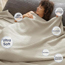 PHF Ultra Soft Waffle Weave Blanket King Size 104"x 90"- Washed Lightweight Breathable Cozy Woven Blanket for Bed - Aesthetic Decor for Couch Bedding Sofa Home Car - Light Khaki/Linen by CozyNest Decor