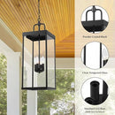 Large Outdoor Pendant Lantern Light Fixture for Front Porch, 28 Inch 4-Light Black Exterior Hanging Chandelier with Clear Glass, Outdoor Indoor Pendant Lamp for Patio, Gazebo, Entryway, Doorway by CozyNest Decor