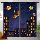Super Hero Rod Pocket Blackout Curtains for Boy Girl Bedroom, Exploding City Starry Cartoon Skyline Thermal Insulated Home Window Drapes for Living Room Darkening, 55x63 inch by TinyTreasures Baby Boutique