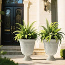 Worth Garden 2-Pack 19.5" H Plastic Urn Planters, Grayish White Large Lightweight Imitation Stone Textured Decorative Flower Plant Pots with Drainage Hole for Indoor Outdoor Patio Front Porch by CozyNest Decor