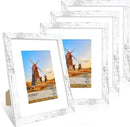 8x10 Picture Frame Set of 4, 8 x 10 Wood Photo Frames with Mat for 5x7, Rustic Natural Wooden Frame with Real Glass Cover for Wall and Tabletop Display,Distressed White by CozyNest Decor