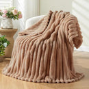 NEWCOSPLAY Super Soft Twin Blanket Taupe Premium Silky Flannel Fleece 3D Ribbed Jacquard Lightweight Bed Blanket All Season Use (Taupe Ribbed, Twin(60"x80")) by CozyNest Decor