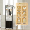 Coat Rack with Laundry Basket, Laundry Hamper Freestanding Hall Tree, Clothes Rack with Storage Shelves, 14.5 Gal Removable Bags on Wheels, Black and Brown JLH005SR by CozyNest Decor