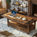 Rolanstar Coffee Table, Lift Top Coffee Table with Drawers and Hidden Compartment, Retro Central Table with Wooden Lift Tabletop, for Living Room,Rustic Brown by CozyNest Decor