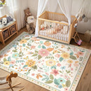 Floral 6x9 Area Rug Machine Washable Soft Print Boho Carpet Non Slip Doormat Low Pile Flower Area Rugs for Living Room Bedroom Nursery Kitchen Dining Room Indoor-Beige/White/Orange by TinyTreasures Baby Boutique