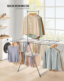 SONGMICS Clothes Drying Rack, Foldable 2-Level Laundry Drying Rack, Free-Standing Airer, 1 Additional Tall Hanging Bar, 2 Height-Adjustable Wings, 24 Drying Rails, Space Savng, Gray ULLR521G01 by TinyTreasures Baby Boutique