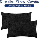 CaliTime Throw Pillow Covers Decorative 12 X 20 Inches Pack of 2 Cozy Chenille Cushion Cases for Couch Sofa Bed Living Room Home Black by CozyNest Decor