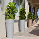 GreenShip 27" Tall Planters, Set of 2 – Black Outdoor Planter for Front Porch & Tall Plants, Weather-Resistant, with Drainage Hole & Rubber Plug (No Plants Included) (Light Gray) by CozyNest Decor
