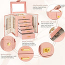 AKOZLIN Jewelry Box Organizer Functional Leather Jewelry Storage Case for Women Girls Ring Necklace Earring Bracelet Holder Organizer with Mirror Pink by TinyTreasures Baby Boutique