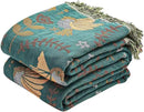 Boho Throw Blanket, 100% Cotton Ultra Soft Luxury Throw Rustic Quilt, 90"x98" Floral Printed Farmhouse Decor Bed Summer Blankets, All Season Rustic Reversible Bohemian Throw for Bed - Blue by CozyNest Decor