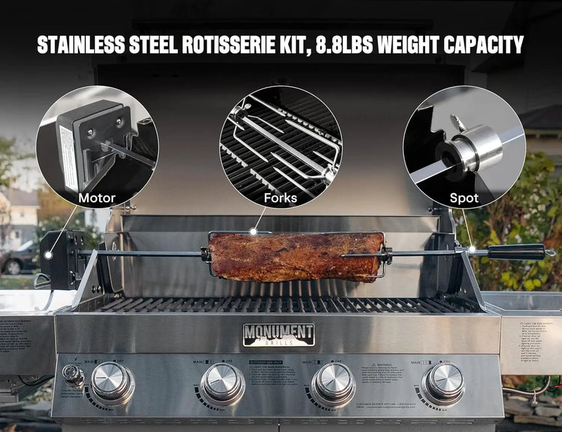 Monument Grills Larger 4-Burner Propane Gas Grills Stainless Steel with Rotisserie Kit(2 Items), photo 4 of 6