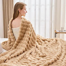 NEWCOSPLAY Faux Fur Throw Blanket Brown Bubble Blanket Thick Warm Soft for Couch Sofa Bed 550GSM (Brown, Throw(50"x60")) by CozyNest Decor