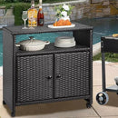 Outdoor Wicker Storage Cabinet - Patio Bar Table with Wheel,Outdoor Buffet Cabinet Movable,Garden Weather-Proof Bar Table/Cart for Indoor&Outdoor (Dark Brown) by CozyNest Decor