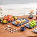 vicrays Ceramic Rectangle Serving Platters - 14" 12" 10" Porcelain Serving Trays Plates for Party BBQ Appetizers Sushi Dessert - Microwave Oven and Dishwasher Safe - Set of 3 Blue by CozyNest Decor