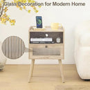 AWASEN Nightstand with Charging Station, Modern Bedside Table with Glass Decorative Drawer, Charging Night Stand Side Tables for Bedroom and Small Space, Rustic White Oak by CozyNest Decor