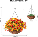 Artificial Silk Flowers Hanging Baskets Outdoors,Chrysanthemum with Eucalyptus Leaves Arrangement for Garden Yard Decor,Faux Plant in Metal Coconut Lining Flowerpot(Orange) by GreenHaven Gardens