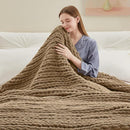 Chunky Knit Throw Blanket, 30''*40'' Knitted Throw Chenille Yarn for Bed Couch, Handmade Light Brown Crochet Big Thick Blanket, Machine Washable Cute Comfy Blanket for Home Decor by CozyNest Decor