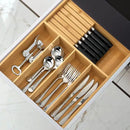VaeFae Bamboo Silverware Organizer (Non-expandable), Utensil Holder for Drawer, Wooden Cutlery Tray with Divider for Kitchen Drawer, Utensil Organizer with Knife Block by CozyNest Decor