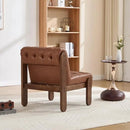 Modern Armless Accent Chair for Living Room, Brown PU Leather Button Tufted Upholstered Lounge Reading Chair with Walnut Wood Frame by CozyNest Decor