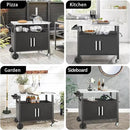 Grill Cart Table with Big Storage Cabinet, Movable Outdoor Dining Cart Pizza Oven Stand, Kitchen Cart Island Multifunction Food Prep Table Stainless Steel Surface by CozyNest Decor