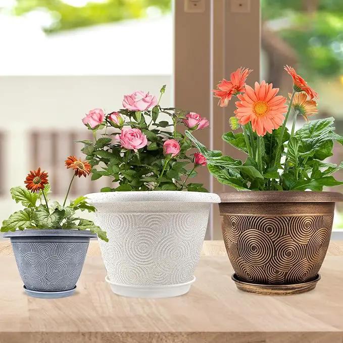 Plastic Flower Pots Planters for Indoor Plants, 4 Pack 14 Inch White Plant Pots with Drainage Hole & Tray, Modern Decorative Large Plant Pot with Saucer for Indoor Outdoor Plants Garden House Planter, photo 2 of 7
