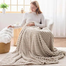 NEWCOSPLAY Super Soft Throw Blanket Linen Premium Silky Flannel Fleece 3D Ribbed Jacquard Lightweight Bed Blanket All Season Use (Linen Ribbed, Throw(50"x60")) by CozyNest Decor