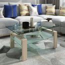 Glass Coffee Table Rectangle Living Room Center Table, 39inch Transparent Tempered Glass Tabletop and Beige Wood Grain Metal Legs, Beige + Clear Glass by CozyNest Decor