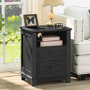 18" Farmhouse Night Stand with Charging Station, 2 Drawers End Table Dresser for Bedroom, Black Wooden Nightstand, Bed Side Table with Open Shelf, Bedside Cabinet for Living Room, Closet by CozyNest Decor