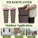 JUMMICO Set of 2 Resin Rattan Tall Planters for Outdoor Plants, Large Tapered Planters with Drainage Holes&Inner Trays, Flower Pots for Garden, Patio, Porch, Backyard (Brown, 32'') by CozyNest Decor