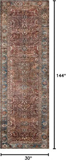 Loloi Layla Collection LAY-01 Brick/Blue 2'-6" x 12'-0" .13" Thick Runner Rug, Soft, Durable, Vintage Inspired, Distressed, Low Pile, Non-Shedding, Easy Clean, Printed, Living Room Rug by CozyNest Decor