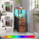 TUTOTAK Small Narrow LED End Table with Charging Station, Side Table Outlets, Nightstand with 2 Cloth Drawers, Couch Table, for Living Room, Bedroom, Bedside, Brown TB01BB085L by CozyNest Decor
