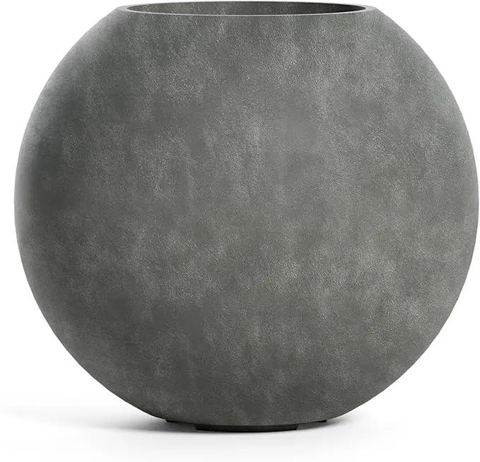 Orbo Large Planter – Fiberglass Indoor/Outdoor and Weather-Resistant Globe Planter (Grey Stone, 35.4" D x 31.3" H)