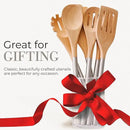 STYLED SETTINGS Wood Cooking Utensils Set with Stainless Steel Handles – 6-PC Durable Wooden Spoons for Cooking, Serving, & Mixing – Kitchen Utensils Set for Nonstick Cookware, Great for Gifting by CozyNest Decor