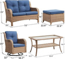 Outdoor Wicker Patio Furniture Set - 6 Piece Rattan Patio Conversation Set with 2 Rocking Swivel Chairs,2 Ottomans,1 Loveseat and 1 Coffee Table for Porch Deck Backyard Garden(Yellow/Blue) by GreenHaven Gardens