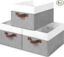 StorageWorks Storage Baskets for Shelves, Foldable Fabric Closet Storage Bins with Handles, Fabric Storage Bins Clothes Organizer, Gray and White, 3-Pack, Large by TinyTreasures Baby Boutique