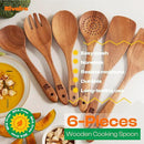 Riveira Walnut Wooden Spoons for Cooking Set of 6 – Natural Walnut Wooden Cooking Utensils, Wooden Spatula, Wooden Spoon - Premium Quality Wooden Utensil Set for Non-Toxic Cooking by CozyNest Decor