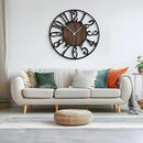Maxstar Large Round Wall Clock for Living Room Decor Battery Operated Non Ticking Black Metal Wood Clocks for Home Living Room Garden Office Kitchen Decoration -40inch by CozyNest Decor