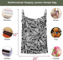 Linen Hanging Laundry Bag, 100% Linen Leaf Print Over The Door Laundry Hamper with Buttons and Zipper, Space Saving Door Hampers for Laundry Dirty Clothes Home Travel, Black, 19.7x27.5inches by CozyNest Decor