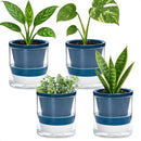 D'vine Dev 4 Inch Design Self Watering Planter for Indoor Plants, Blue Terracotta Pot with Cylinder Glass Cup, Set of 4, 37-Z-A-4-F by GreenHaven Gardens